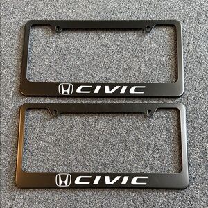 Honda Civic Black Metal License Plate Frame Set